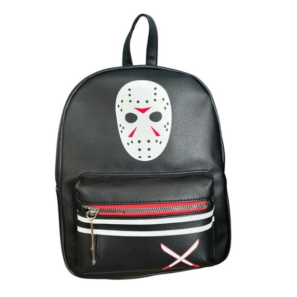 Bioworld Friday the 13th Mask Stripes Jason Mini Backpack Zipper Closure - Picture 1 of 4